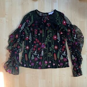 Red Carter Black & Red Floral Blouse with Sheer Sleeves XS